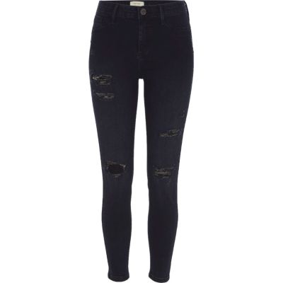 Blue black ripped skinny fit Molly jeans